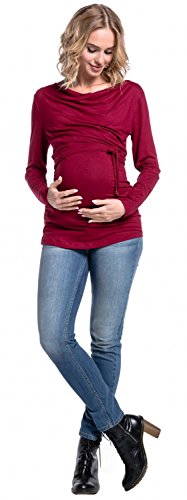 HAPPY MAMA. Mujer Top Maternidad Lactancia Cuello Barco Diseño Doble Capas. 002p (Carmesí, 44-46, 2XL)