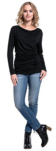 HAPPY MAMA. Mujer Top Maternidad Lactancia Cuello Barco Diseño Doble Capas. 002p (Negro, 38-40, M)