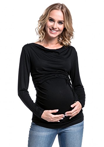 HAPPY MAMA. Mujer Top Maternidad Lactancia Cuello Barco Diseño Doble Capas. 002p (Negro, 38-40, M)