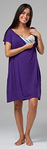 HAPPY MAMA. Para Mujer Camisón para el Parto Hospital Premamá Lactancia. 097p (Púrpura, 40-42, M)