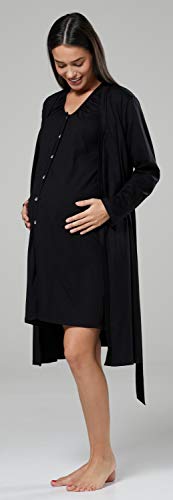 HAPPY MAMA Para Mujer Set Camisón Bata de Premamá Embarazo Lactancia 1009 (Negro, 42-44, L)