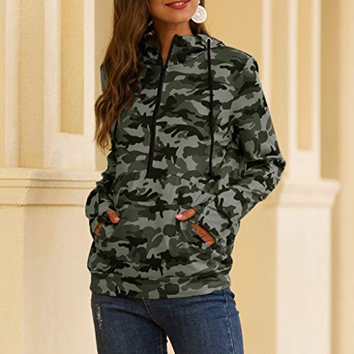 HappyShopYZ Otoño e Invierno Moda Ocio Cremallera Bolsillo Color Sólido Sudaderas Mujer Camuflaje Estampado De Rayas Sudaderas Manga Larga Señoras Jerséis Pullover Ropa Deportiva Dama Tops