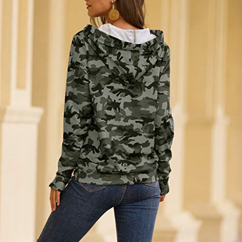 HappyShopYZ Otoño e Invierno Moda Ocio Cremallera Bolsillo Color Sólido Sudaderas Mujer Camuflaje Estampado De Rayas Sudaderas Manga Larga Señoras Jerséis Pullover Ropa Deportiva Dama Tops