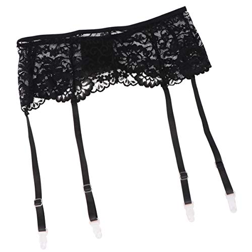 Happyyami Medias de Liguero de Encaje Medias de Nailon para Mujer Ropa Interior de Encaje Sensual con Hebilla Ajustable para Pareja Disfraz de Juego de Roles Regalos de Esposa (Negro)