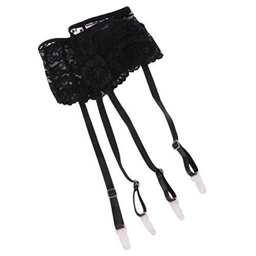 Happyyami Medias de Liguero de Encaje Medias de Nailon para Mujer Ropa Interior de Encaje Sensual con Hebilla Ajustable para Pareja Disfraz de Juego de Roles Regalos de Esposa (Negro)