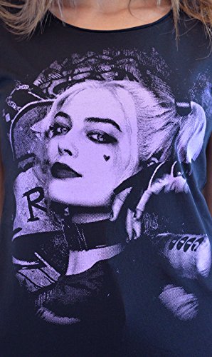 Harley Quinn Faces T-Shirt Mujer Made IN Italy Impresión del Manual de la Pantalla de Agua (M Mujer)