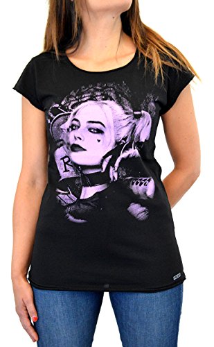 Harley Quinn Faces T-Shirt Mujer Made IN Italy Impresión del Manual de la Pantalla de Agua (M Mujer)