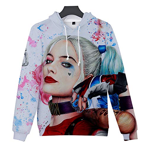 Harley Quinn Hoodie Costume Joker 3D Impreso Película Cosplay Chaqueta Jersey de Manga Larga Sudadera para Hombres Mujeres