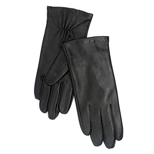 Harssidanzar Mujer Guantes Italianos De Cuero De Piel De Cordero De Con Forro Polar, Negro, XL