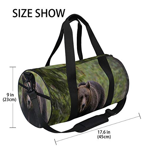 HARXISE Animal oso pardo en el bosque de taiga，Bolsa de equipaje de viaje Deporte Lienzo ligero Equipaje de fitness Bolso de tambor Desmontable