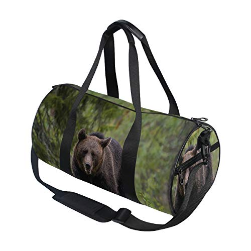 HARXISE Animal oso pardo en el bosque de taiga，Bolsa de equipaje de viaje Deporte Lienzo ligero Equipaje de fitness Bolso de tambor Desmontable