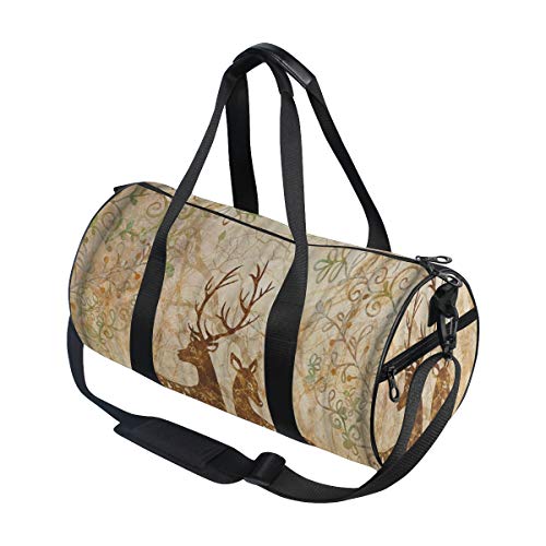 HARXISE Ciervo pardo，Bolsa de equipaje de viaje Deporte Lienzo ligero Equipaje de fitness Bolso de tambor Desmontable