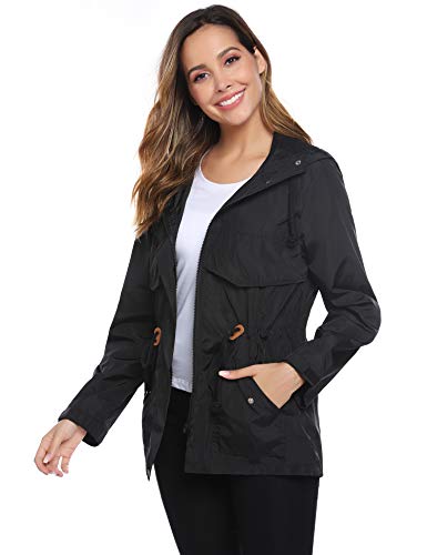 Hawiton Abrigos Impermeables para Mujer Ligera Chubasquero Seco RáPido Chaqueta Cortavientos con Capucha Chaqueta Deportiva