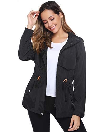 Hawiton Abrigos Impermeables para Mujer Ligera Chubasquero Seco RáPido Chaqueta Cortavientos con Capucha Chaqueta Deportiva