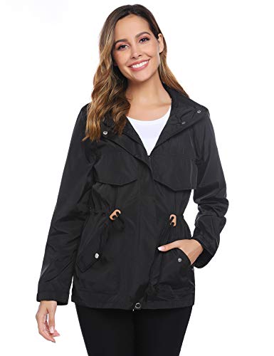 Hawiton Abrigos Impermeables para Mujer Ligera Chubasquero Seco RáPido Chaqueta Cortavientos con Capucha Chaqueta Deportiva