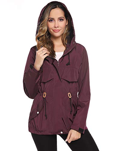 Hawiton Abrigos Impermeables para Mujer Ligera Chubasquero Seco RáPido Chaqueta Cortavientos con Capucha Chaqueta Deportiva