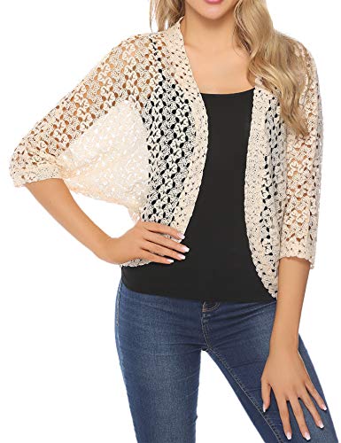 Hawiton Bolero Mujer Cárdigans de Crochet Ligero Torera Chaqueta para Boda Fiesta Manga 3/4