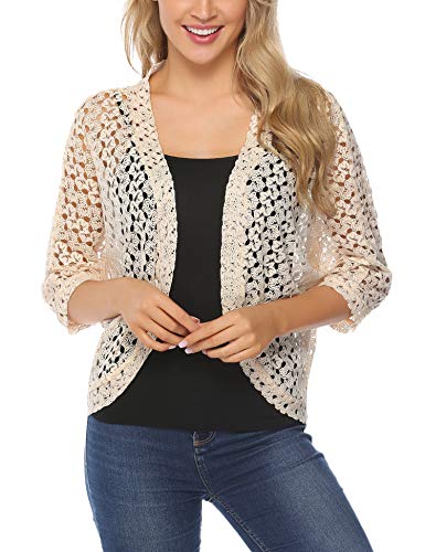 Hawiton Bolero Mujer Cárdigans de Crochet Ligero Torera Chaqueta para Boda Fiesta Manga 3/4