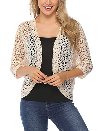 Hawiton Bolero Mujer Cárdigans de Crochet Ligero Torera Chaqueta para Boda Fiesta Manga 3/4