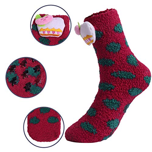 Hawiton Calcetines Navidad Dibujos de Santa Claus, Calcetines divertidos Originales Invierno Calcetines de Felpa Cálidos Calcetines Madre-niñas, 3 Pares