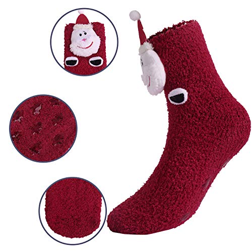 Hawiton Calcetines Navidad Dibujos de Santa Claus, Calcetines divertidos Originales Invierno Calcetines de Felpa Cálidos Calcetines Madre-niñas, 3 Pares
