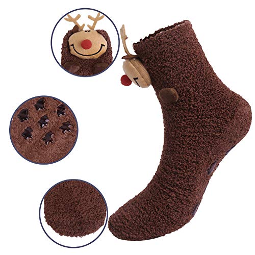 Hawiton Calcetines Navidad Dibujos de Santa Claus, Calcetines divertidos Originales Invierno Calcetines de Felpa Cálidos Calcetines Madre-niñas, 3 Pares