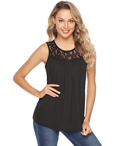 Hawiton Camisa sin Mangas para Mujer Encaje Gasa Camisa Blusa Verano Elegant Tank Tops