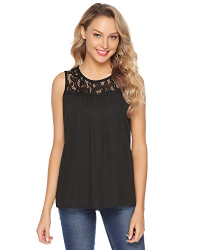Hawiton Camisa sin Mangas para Mujer Encaje Gasa Camisa Blusa Verano Elegant Tank Tops