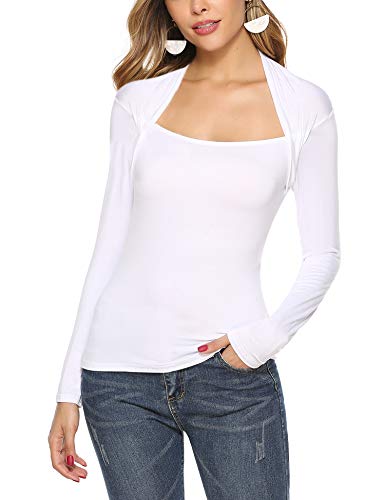 Hawiton Camiseta Manga Larga para Mujer Algodon Elegant Camisetas Cuello de Barco Ajustado Blusas Tops para Primavera,Otoño,Invierno