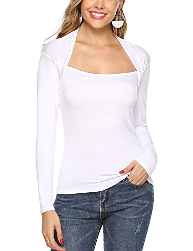 Hawiton Camiseta Manga Larga para Mujer Algodon Elegant Camisetas Cuello de Barco Ajustado Blusas Tops para Primavera,Otoño,Invierno