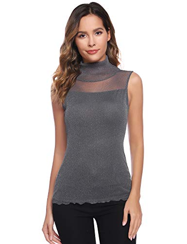 Hawiton Camisetas sin Mangas para Mujer Elegante Camisa de Tirantes con Cuello Alto Slim Fit Shirts para Verano,Otoño,Invierno