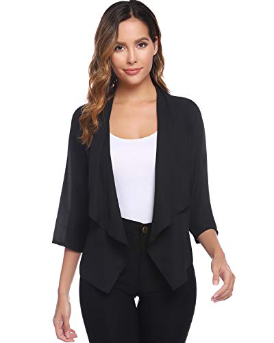 Hawiton Elegante Cárdigan de Gasa para Mujer Manga 3/4 Bolero Torera Ligero Chaqueta Blazer para Fiesta,Primavera,Verano,Otoño