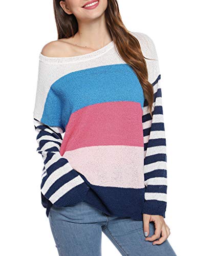 Hawiton Jersey de Mujer, Cuello Redondo, Suéter de Punto para Mujer, 100% poliéster, Camisetas de Manga Larga Mujer Adecuado para otoño e Invierno