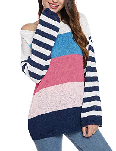 Hawiton Jersey de Mujer, Cuello Redondo, Suéter de Punto para Mujer, 100% poliéster, Camisetas de Manga Larga Mujer Adecuado para otoño e Invierno