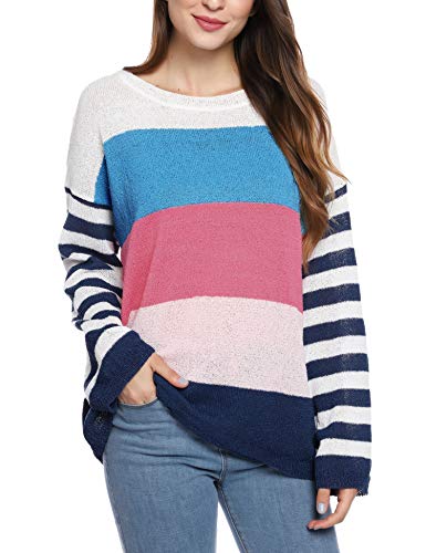 Hawiton Jersey de Mujer, Cuello Redondo, Suéter de Punto para Mujer, 100% poliéster, Camisetas de Manga Larga Mujer Adecuado para otoño e Invierno