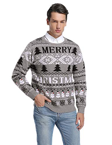 Hawiton Jersey de Navidad para Hombre Suéter de Punto Muñeco de Nieve Cuello Redondo Invierno Manga Larga Jersey S-XXL