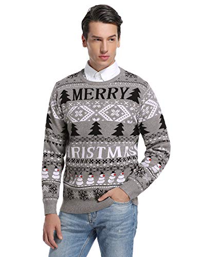 Hawiton Jersey de Navidad para Hombre Suéter de Punto Muñeco de Nieve Cuello Redondo Invierno Manga Larga Jersey S-XXL