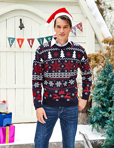 Hawiton Jersey Navideño Hombre Mujer Invierno de Manga Larga, Jersey Navidad Hombre Rojo de Casual Cuello Redondo Clásico, S-XXL