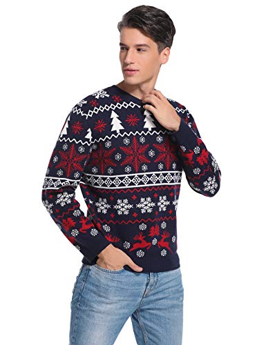 Hawiton Jersey Navideño Hombre Mujer Invierno de Manga Larga, Jersey Navidad Hombre Rojo de Casual Cuello Redondo Clásico, S-XXL