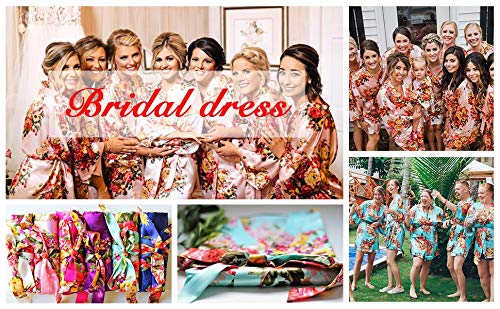 Hawiton Kimono Mujer Bata Saten,Sexy Flores Camisón de Manga Corta de Seda,Bata de Novia Albornoces, japones Vestido Novia Bolsillos Pijamas Verano