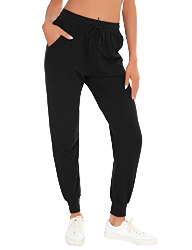 Hawiton Pantalones Deportivos para Mujer 100% Algodón Pantalón de Chándal con Bolsillos para Gimnasio Deportes Correr Entrenamiento Jogging Pantalones de Pijama Largos de Rayas