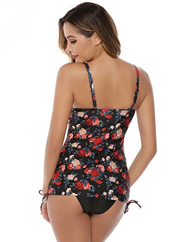 Hawiton Tankini para Mujer Traje de Baño de Dos Piezas Tirantes Ajustables Tops Tankini con Breifs, Diseño de Flores Bañadores para Playa, Piscina, Vacaciones