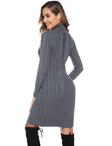 Hawiton Vestido a Punto para Mujer Suéter de Cuello Alto de Manga Larga Vestido de Invierno con Cable Jerseys Largos para Otoño Invierno