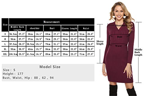 Hawiton Vestido de Punto para Mujer Vestido de Invierno de Manga Larga de Cuello Pico con Botones Suéter con Cable Jerseys Largos