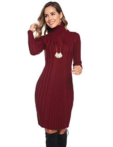 Hawiton Vestido de Punto para Mujer Vestido de Suéter de Cuello Alto de Manga Larga Vestido de Invierno de Punto con Cable Jerseys Largos