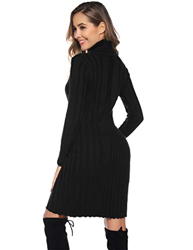Hawiton Vestido de Punto para Mujer Vestido de Suéter de Cuello Alto de Manga Larga Vestido de Invierno de Punto con Cable Jerseys Largos