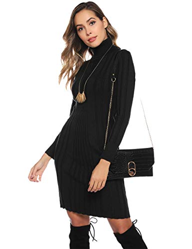 Hawiton Vestido de Punto para Mujer Vestido de Suéter de Cuello Alto de Manga Larga Vestido de Invierno de Punto con Cable Jerseys Largos