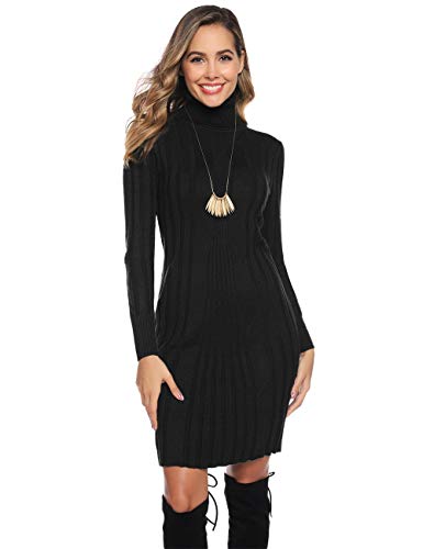 Hawiton Vestido de Punto para Mujer Vestido de Suéter de Cuello Alto de Manga Larga Vestido de Invierno de Punto con Cable Jerseys Largos