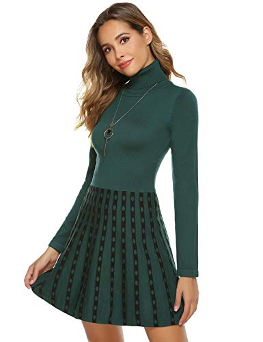 Hawiton Vestido de Punto para Mujer Vestido de Suéter de Cuello Alto Elegante Jersey de Manga Larga de Una Línea para Otoño Invierno