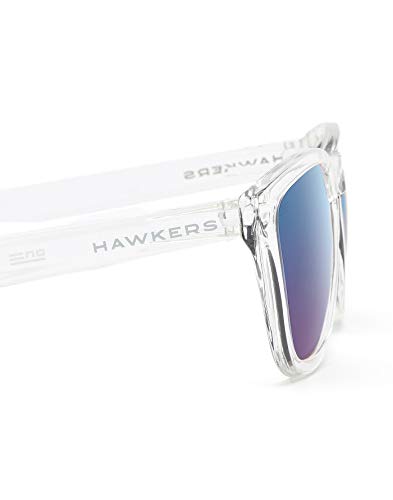 HAWKERS Gafas de Sol, Hombre y Mujer, con Montura Transparente y Lente Azul con Efecto Espejo, Protección UV400, Air · Sky TR18, One Size Unisex-Adult